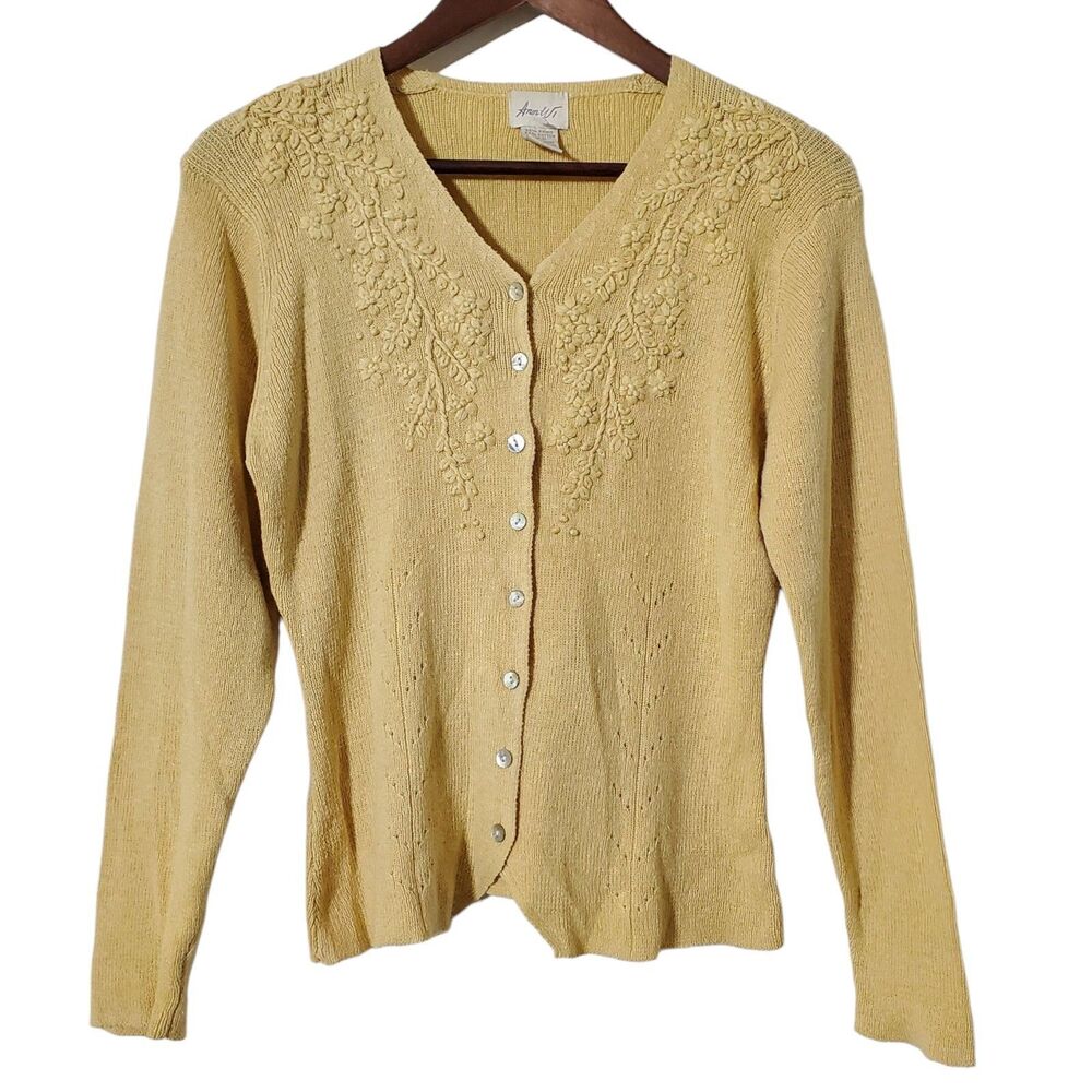 Vintage Ann Wii Cottagecore Cardigan Size Petite Medium Embroidered Floral Women